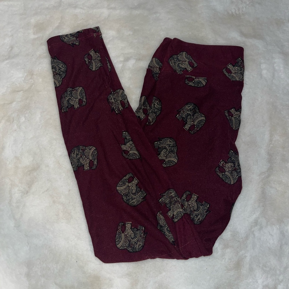 Adult Lularoe Burgundy Elephant Print Leggings